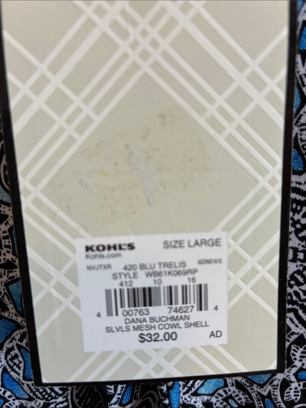 Dana Buchman Sleeveless V Neck Top in Blue/Black/White Pattern, sz L, NWT - Picture 3 of 15